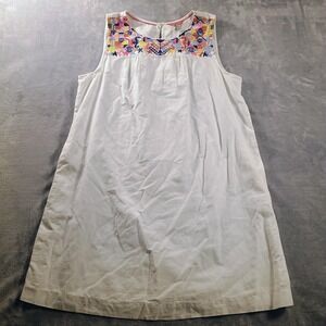 Joules Dress Womens 14 White Embroidered Sleeveless Shift Linen Blend Summer